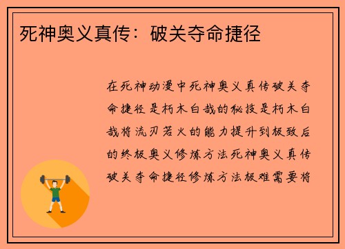 死神奥义真传：破关夺命捷径