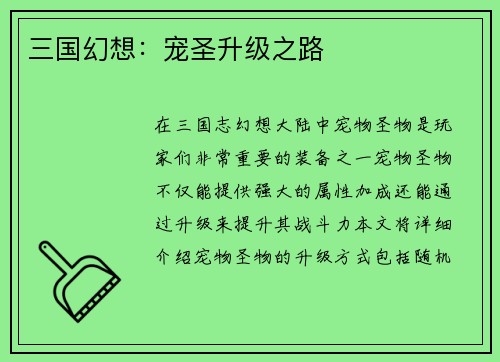 三国幻想：宠圣升级之路